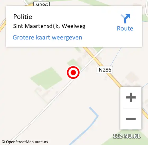 Locatie op kaart van de 112 melding: Politie Sint Maartensdijk, Weelweg op 11 oktober 2024 16:54