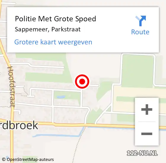 Locatie op kaart van de 112 melding: Politie Met Grote Spoed Naar Sappemeer, Parkstraat op 11 oktober 2024 16:59