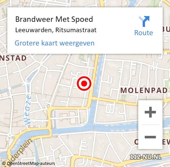 Locatie op kaart van de 112 melding: Brandweer Met Spoed Naar Leeuwarden, Ritsumastraat op 11 oktober 2024 17:05