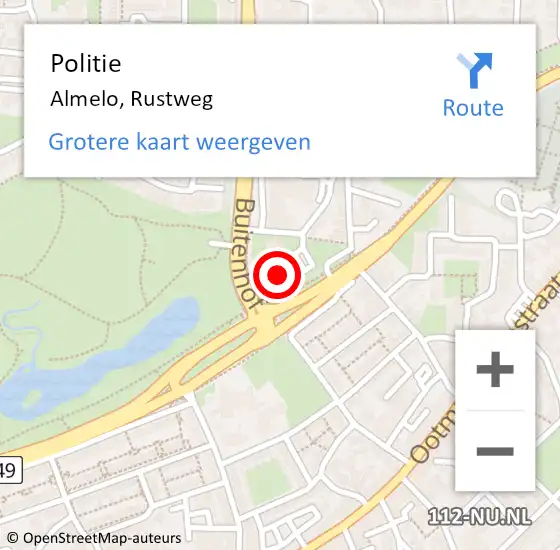 Locatie op kaart van de 112 melding: Politie Almelo, Rustweg op 11 oktober 2024 17:10