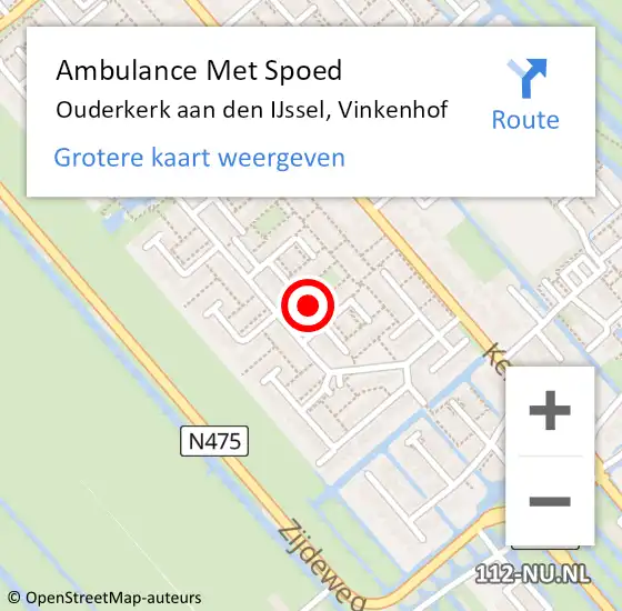 Locatie op kaart van de 112 melding: Ambulance Met Spoed Naar Ouderkerk aan den IJssel, Vinkenhof op 11 oktober 2024 17:14