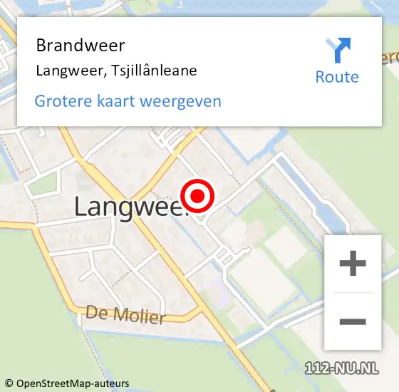 Locatie op kaart van de 112 melding: Brandweer Langweer, Tsjillânleane op 11 oktober 2024 17:14