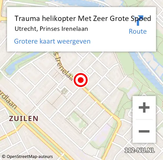 Locatie op kaart van de 112 melding: Trauma helikopter Met Zeer Grote Spoed Naar Utrecht, Prinses Irenelaan op 11 oktober 2024 18:01