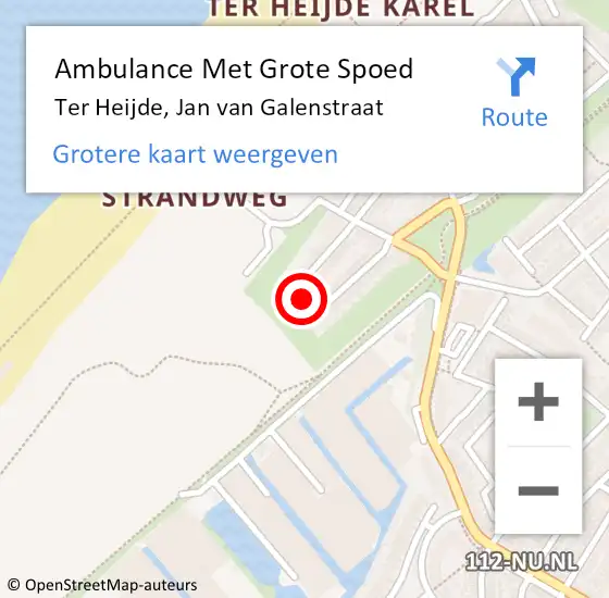 Locatie op kaart van de 112 melding: Ambulance Met Grote Spoed Naar Ter Heijde, Jan van Galenstraat op 11 oktober 2024 18:08