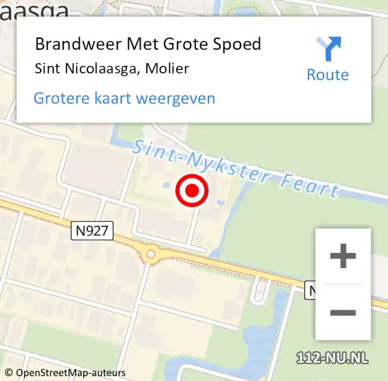 Locatie op kaart van de 112 melding: Brandweer Met Grote Spoed Naar Sint Nicolaasga, Molier op 11 oktober 2024 18:15