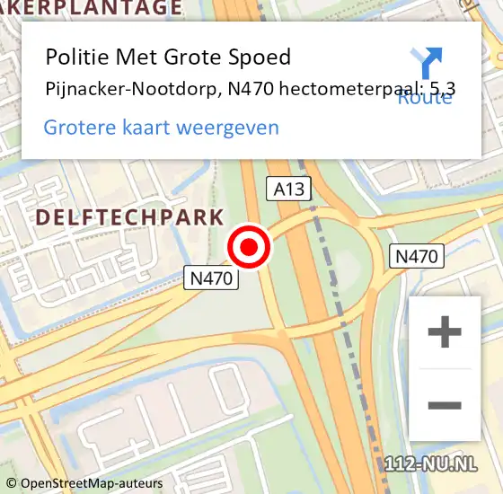 Locatie op kaart van de 112 melding: Politie Met Grote Spoed Naar Pijnacker-Nootdorp, N470 hectometerpaal: 5,3 op 11 oktober 2024 18:23