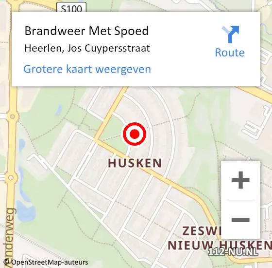 Locatie op kaart van de 112 melding: Brandweer Met Spoed Naar Heerlen, Jos Cuypersstraat op 11 oktober 2024 18:52