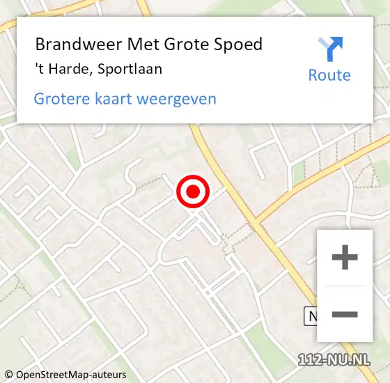 Locatie op kaart van de 112 melding: Brandweer Met Grote Spoed Naar 't Harde, Sportlaan op 11 oktober 2024 18:55