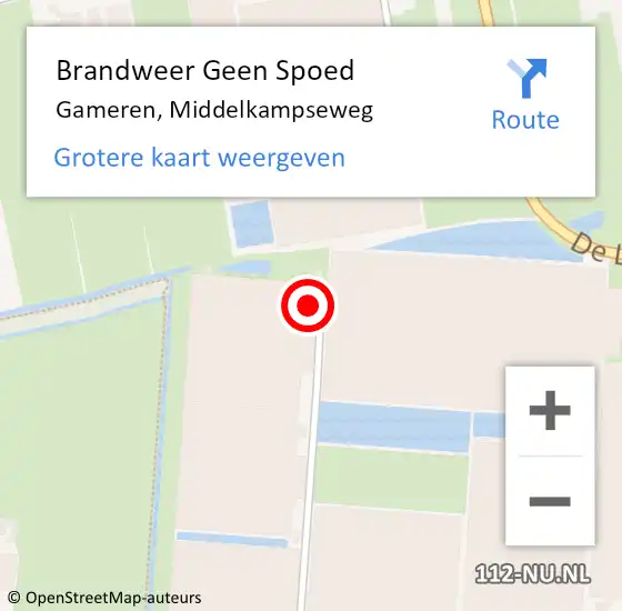 Locatie op kaart van de 112 melding: Brandweer Geen Spoed Naar Gameren, Middelkampseweg op 11 oktober 2024 18:58