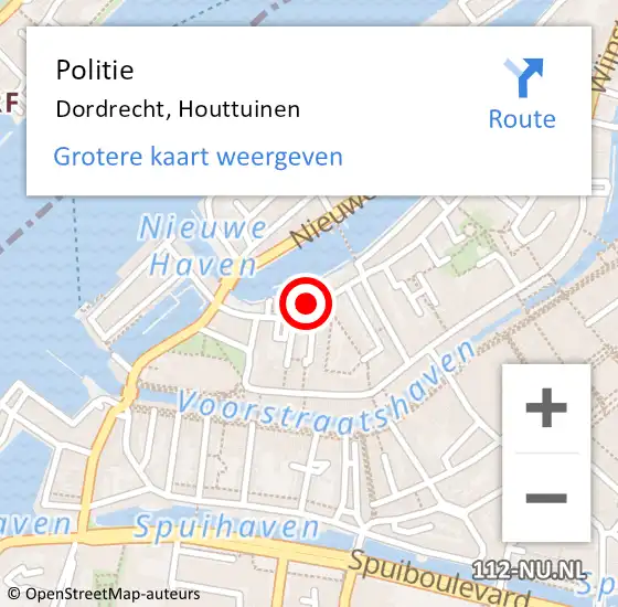 Locatie op kaart van de 112 melding: Politie Dordrecht, Houttuinen op 11 oktober 2024 19:05