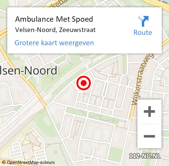 Locatie op kaart van de 112 melding: Ambulance Met Spoed Naar Velsen-Noord, Zeeuwstraat op 11 oktober 2024 19:30