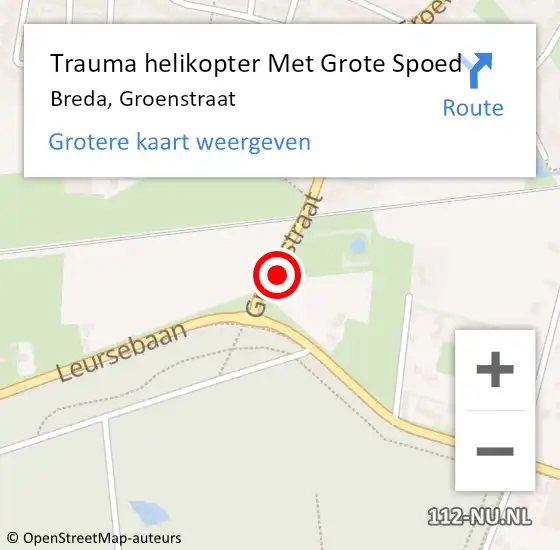 Locatie op kaart van de 112 melding: Trauma helikopter Met Grote Spoed Naar Breda, Groenstraat op 11 oktober 2024 19:40