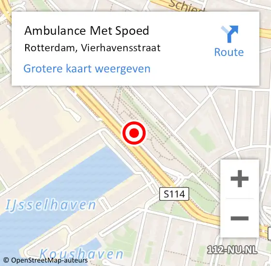 Locatie op kaart van de 112 melding: Ambulance Met Spoed Naar Rotterdam, Vierhavensstraat op 11 oktober 2024 19:51