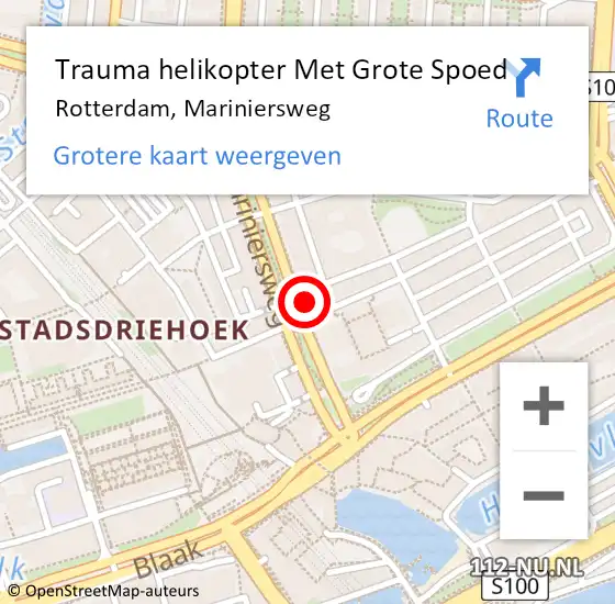 Locatie op kaart van de 112 melding: Trauma helikopter Met Grote Spoed Naar Rotterdam, Mariniersweg op 11 oktober 2024 19:59