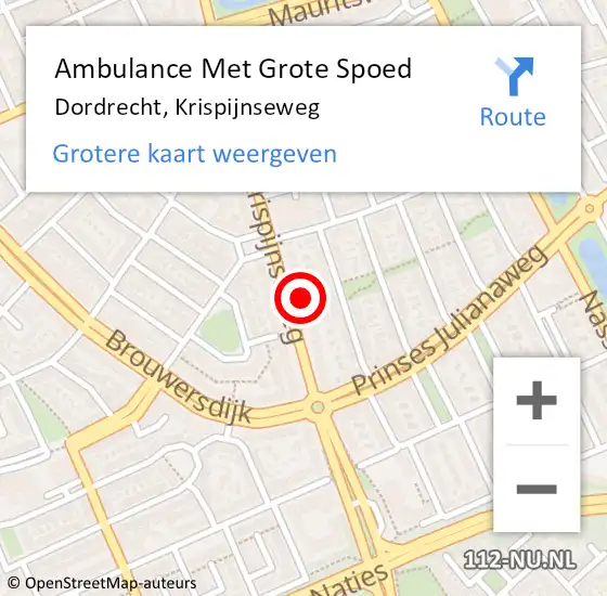 Locatie op kaart van de 112 melding: Ambulance Met Grote Spoed Naar Dordrecht, Krispijnseweg op 11 oktober 2024 20:21