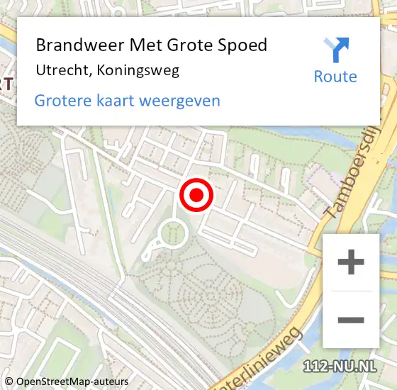 Locatie op kaart van de 112 melding: Brandweer Met Grote Spoed Naar Utrecht, Koningsweg op 11 oktober 2024 20:25