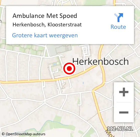 Locatie op kaart van de 112 melding: Ambulance Met Spoed Naar Herkenbosch, Kloosterstraat op 11 oktober 2024 20:29