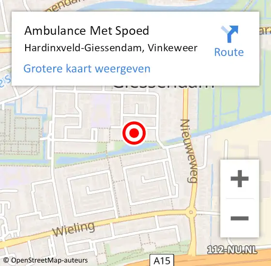 Locatie op kaart van de 112 melding: Ambulance Met Spoed Naar Hardinxveld-Giessendam, Vinkeweer op 11 oktober 2024 20:35