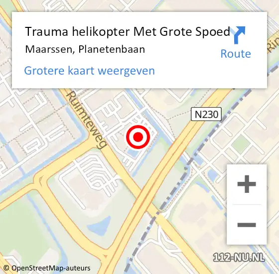 Locatie op kaart van de 112 melding: Trauma helikopter Met Grote Spoed Naar Maarssen, Planetenbaan op 11 oktober 2024 20:40