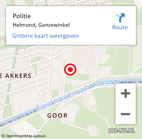 Locatie op kaart van de 112 melding: Politie Helmond, Ganzewinkel op 11 oktober 2024 21:14