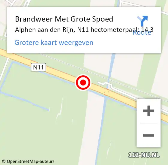 Locatie op kaart van de 112 melding: Brandweer Met Grote Spoed Naar Alphen aan den Rijn, N11 hectometerpaal: 14,3 op 11 oktober 2024 21:14