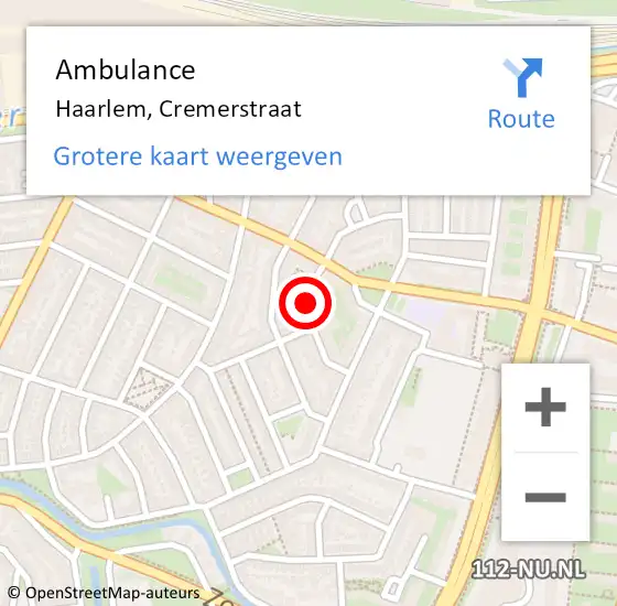 Locatie op kaart van de 112 melding: Ambulance Haarlem, Cremerstraat op 11 oktober 2024 21:17