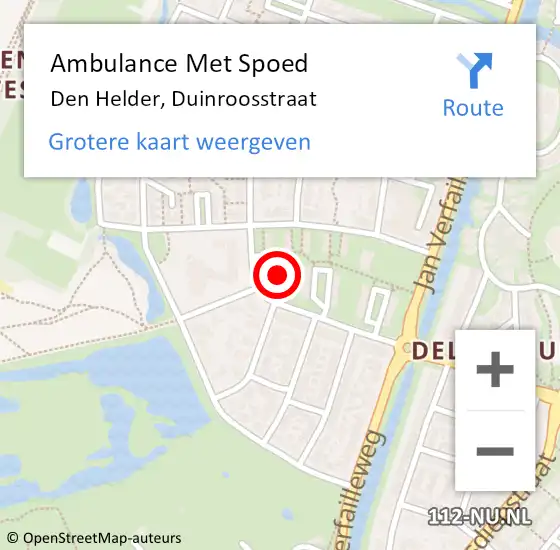 Locatie op kaart van de 112 melding: Ambulance Met Spoed Naar Den Helder, Duinroosstraat op 11 oktober 2024 21:20