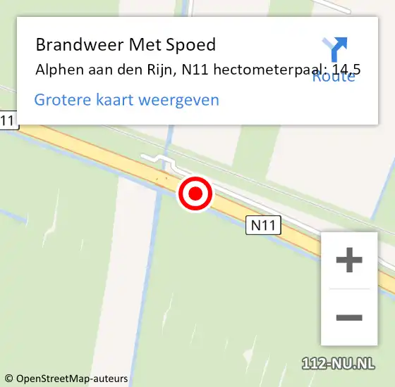 Locatie op kaart van de 112 melding: Brandweer Met Spoed Naar Alphen aan den Rijn, N11 hectometerpaal: 14,5 op 11 oktober 2024 21:22