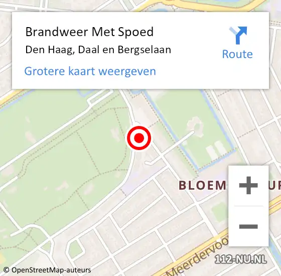 Locatie op kaart van de 112 melding: Brandweer Met Spoed Naar Den Haag, Daal en Bergselaan op 11 oktober 2024 21:46