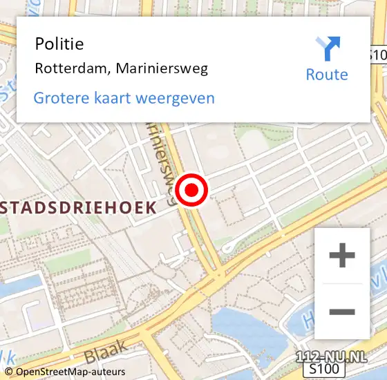 Locatie op kaart van de 112 melding: Politie Rotterdam, Mariniersweg op 11 oktober 2024 21:49