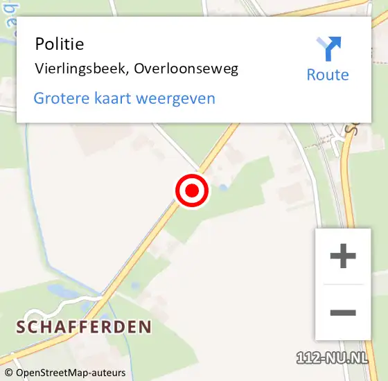 Locatie op kaart van de 112 melding: Politie Vierlingsbeek, Overloonseweg op 11 oktober 2024 21:54