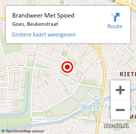 Locatie op kaart van de 112 melding: Brandweer Met Spoed Naar Goes, Beukenstraat op 11 oktober 2024 21:56