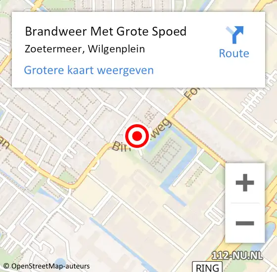 Locatie op kaart van de 112 melding: Brandweer Met Grote Spoed Naar Zoetermeer, Wilgenplein op 11 oktober 2024 22:23