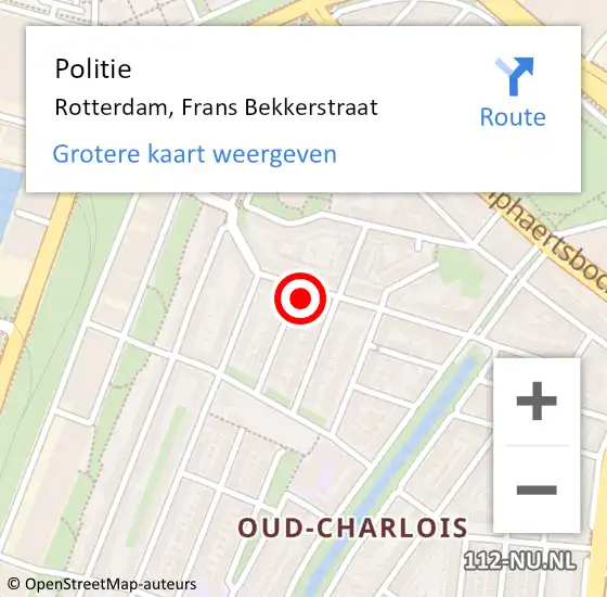 Locatie op kaart van de 112 melding: Politie Rotterdam, Frans Bekkerstraat op 11 oktober 2024 23:06