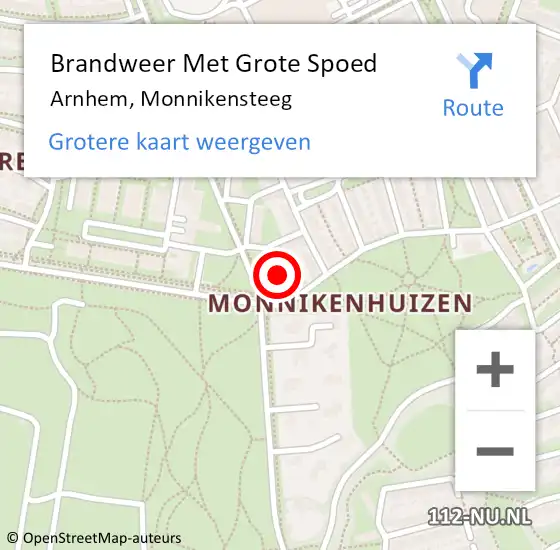 Locatie op kaart van de 112 melding: Brandweer Met Grote Spoed Naar Arnhem, Monnikensteeg op 11 oktober 2024 23:12