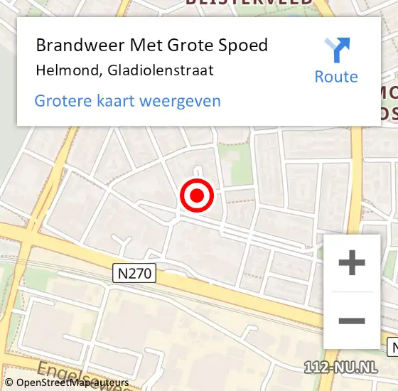 Locatie op kaart van de 112 melding: Brandweer Met Grote Spoed Naar Helmond, Gladiolenstraat op 11 oktober 2024 23:19