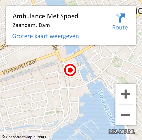 Locatie op kaart van de 112 melding: Ambulance Met Spoed Naar Zaandam, Dam op 11 oktober 2024 23:27