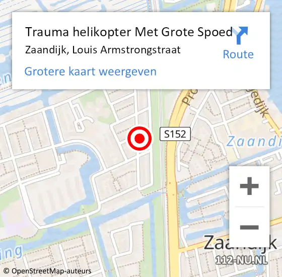 Locatie op kaart van de 112 melding: Trauma helikopter Met Grote Spoed Naar Zaandijk, Louis Armstrongstraat op 11 oktober 2024 23:46