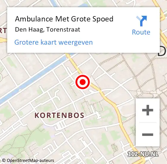 Locatie op kaart van de 112 melding: Ambulance Met Grote Spoed Naar Den Haag, Torenstraat op 12 oktober 2024 00:00