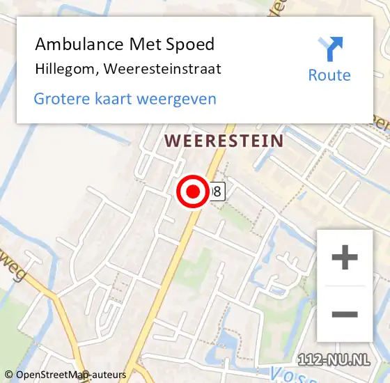 Locatie op kaart van de 112 melding: Ambulance Met Spoed Naar Hillegom, Weeresteinstraat op 12 oktober 2024 00:08