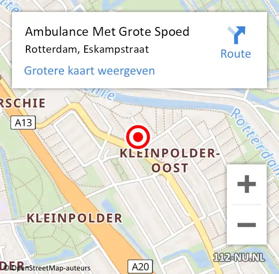 Locatie op kaart van de 112 melding: Ambulance Met Grote Spoed Naar Rotterdam, Eskampstraat op 12 oktober 2024 00:13