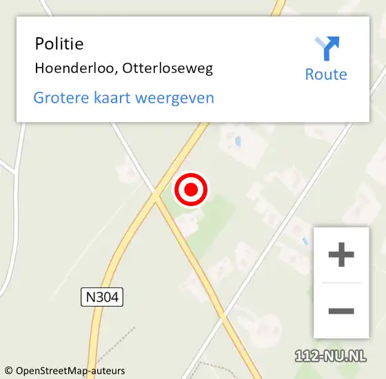 Locatie op kaart van de 112 melding: Politie Hoenderloo, Otterloseweg op 12 oktober 2024 00:45