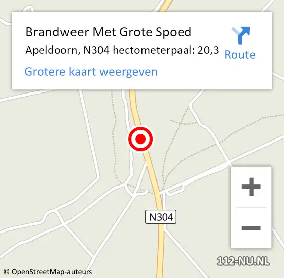 Locatie op kaart van de 112 melding: Brandweer Met Grote Spoed Naar Apeldoorn, N304 hectometerpaal: 20,3 op 12 oktober 2024 00:48