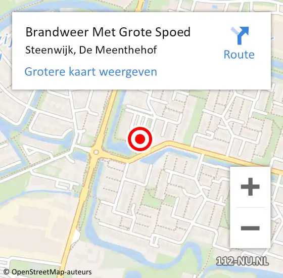 Locatie op kaart van de 112 melding: Brandweer Met Grote Spoed Naar Steenwijk, De Meenthehof op 12 oktober 2024 00:50