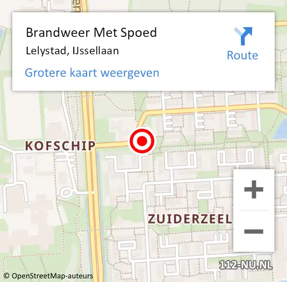 Locatie op kaart van de 112 melding: Brandweer Met Spoed Naar Lelystad, IJssellaan op 12 oktober 2024 01:15