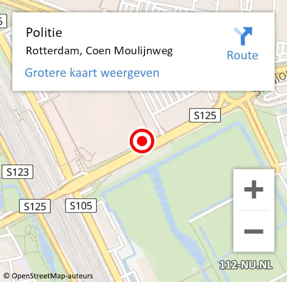 Locatie op kaart van de 112 melding: Politie Rotterdam, Coen Moulijnweg op 12 oktober 2024 01:31