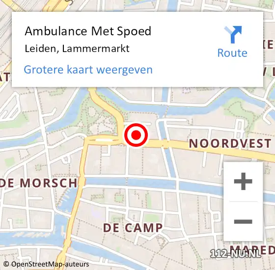 Locatie op kaart van de 112 melding: Ambulance Met Spoed Naar Leiden, Lammermarkt op 12 oktober 2024 02:00