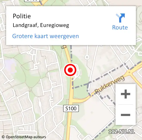 Locatie op kaart van de 112 melding: Politie Landgraaf, Euregioweg op 12 oktober 2024 02:33