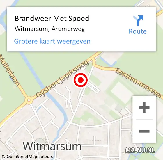 Locatie op kaart van de 112 melding: Brandweer Met Spoed Naar Witmarsum, Arumerweg op 12 oktober 2024 02:41