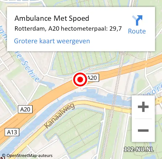 Locatie op kaart van de 112 melding: Ambulance Met Spoed Naar Rotterdam, A20 hectometerpaal: 29,7 op 12 oktober 2024 02:59